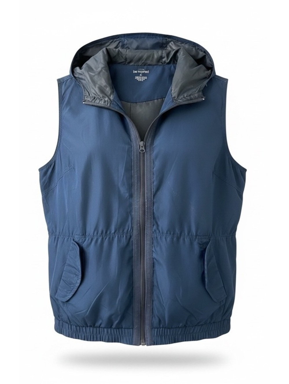 Be Inspired Women’s Blue Hooded Lightweight Zip Front Windbreaker Vest Medium